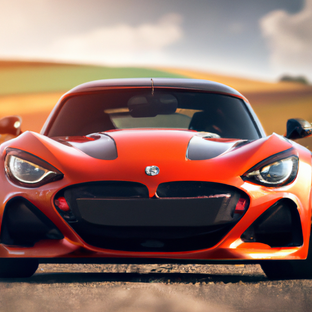 Red sports car front view on Czech road